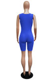 Blue Fashion Casual Patchwork Solid Sleeveless Slip Rompers