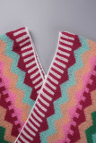 Pink Elegant Print Tassel Patchwork Cardigan Collar Outerwear
