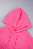 Rose Red Casual Solid Basic Hooded Collar Tops