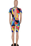 colour Fashion Casual Print Bandage Backless O Neck Rompers