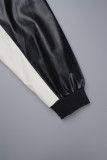 Black White Casual Letter Print Patchwork Turndown Collar Outerwear