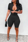 Yellow Casual Solid Zipper O Neck Skinny Rompers