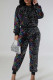 Multicolor Street Sequins Patchwork O Neck Long Sleeve Two Pieces
