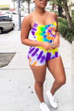 Yellow Fashion Sexy Tie-dyed Backless Sleeveless Slip Rompers