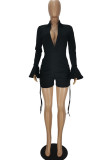 Rose Red Sexy Casual Solid Fold V Neck Skinny Rompers