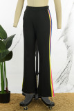 Black Elegant Color Block Patchwork Boot Cut Mid Waist Speaker Positioning Print Bottoms