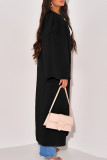Black Elegant Solid Patchwork Cardigan Collar Outerwear