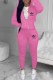 Pink Casual Print Letter Hooded Collar Long Sleeve Two Pieces