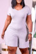 Grey Casual Solid Patchwork V Neck Straight Rompers