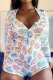 White Casual Print Patchwork O Neck Skinny Rompers