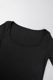 Black Casual Solid Basic Square Collar Long Dress Dresses