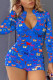 Blue Fashion Sexy Print Patchwork O Neck Skinny Rompers