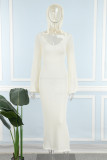 Apricot Casual Solid Basic Hooded Collar Long Dress Dresses