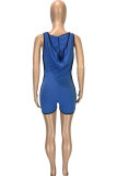Blue Fashion Sexy Patchwork Hollow Solid Sleeveless V Neck Rompers