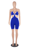 Color Blue Sexy Solid Patchwork Spaghetti Strap Skinny Rompers
