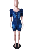The cowboy blue Sexy Solid Patchwork Square Collar Skinny Rompers