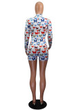 White Fashion Sexy Print Patchwork O Neck Skinny Rompers