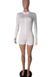 White Fashion Casual Solid Long Sleeve O Neck Rompers