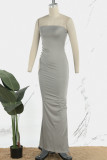 Grey Sexy Solid Hollowed Out Backless Strapless Long Dress Dresses