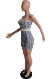 Pink Sexy Plaid Striped Print Patchwork Spaghetti Strap Skinny Rompers