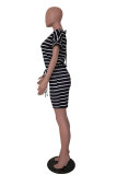 Black Fashion Casual Print Striped Patchwork bandage Short Sleeve O Neck Rompers