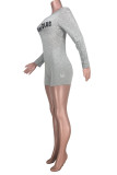 Black Fashion Light letter Long Sleeve O Neck Rompers