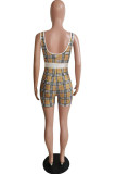 Pink Sexy Plaid Striped Print Patchwork Spaghetti Strap Skinny Rompers