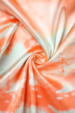 Orange Sexy Print Patchwork Backless Slit Spaghetti Strap Long Dress Dresses