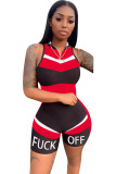 Red Fashion Sexy Patchwork zipper Sleeveless Turndown Collar Rompers
