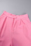 Pink Casual Solid Patchwork Turndown Collar Long Sleeve Two Pieces