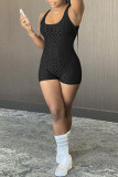 Navy Blue Sexy Sportswear Solid Patchwork Backless Spaghetti Strap Straight Rompers