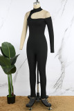 Black Sexy Casual Solid Hollowed Out Skinny Jumpsuits