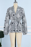 Grey Casual Print Patchwork V Neck Tops