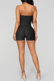 Black Sexy Solid Patchwork Off the Shoulder Skinny Rompers