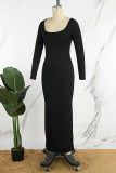 Black Casual Solid Basic Square Collar Long Dress Dresses