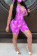 purple Fashion Casual Print Patchwork Tie-dyed zipper Sleeveless Hooded Rompers