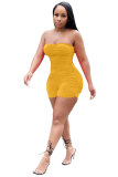 Yellow Fashion Sexy Patchwork Solid Draped Sleeveless Wrapped Rompers