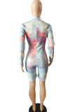 Blue Fashion Light Tie-dyed Burn-out Long Sleeve O Neck Rompers