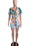 Colour Street Geometric Print Patchwork Turn-back Collar Straight Rompers