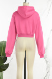 Rose Red Casual Solid Basic Hooded Collar Tops