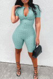 Yellow Casual Solid Zipper O Neck Skinny Rompers