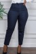 Navy Blue Casual Solid Basic Regular High Waist Conventional Solid Color Trousers
