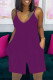 Dark Purple Casual Solid Patchwork Spaghetti Strap Loose Rompers