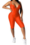 Orange Fashion Casual Solid zipper Sleeveless Slip Rompers