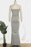 Grey Sexy Solid Hollowed Out Backless Strapless Long Dress Dresses