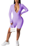 Light Purple Fashion Casual Patchwork Solid zipper Long Sleeve V Neck Rompers