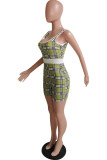 Pink Sexy Plaid Striped Print Patchwork Spaghetti Strap Skinny Rompers