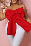 Rose Red Sexy Casual Solid Patchwork Backless With Bow Strapless Plus Size Tops