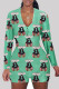 Green Fashion Adult Living Print Letter V Neck Skinny Rompers