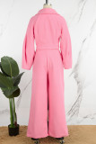 Pink Casual Solid Patchwork Turndown Collar Long Sleeve Two Pieces